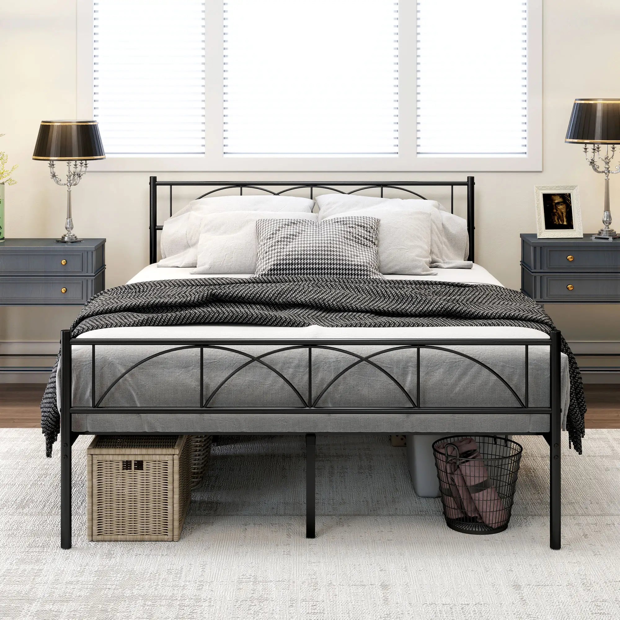 Metal Full Platform Bed Frame, Headboard, Steel Slat Support, Underbed Storage Bedroom Furniture at Gallery Canada