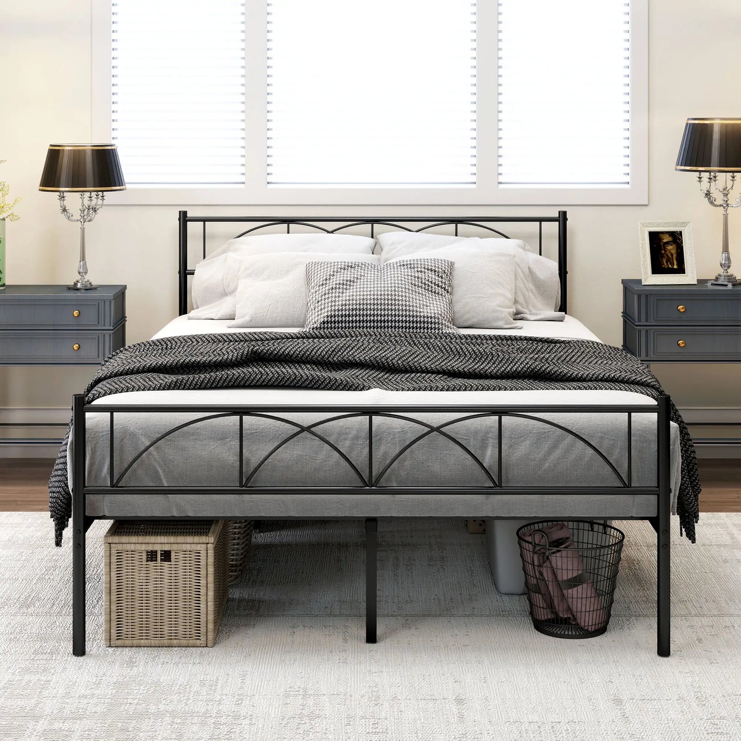 Metal Full Platform Bed Frame, Headboard, Steel Slat Support, Underbed Storage Bedroom Furniture at Gallery Canada