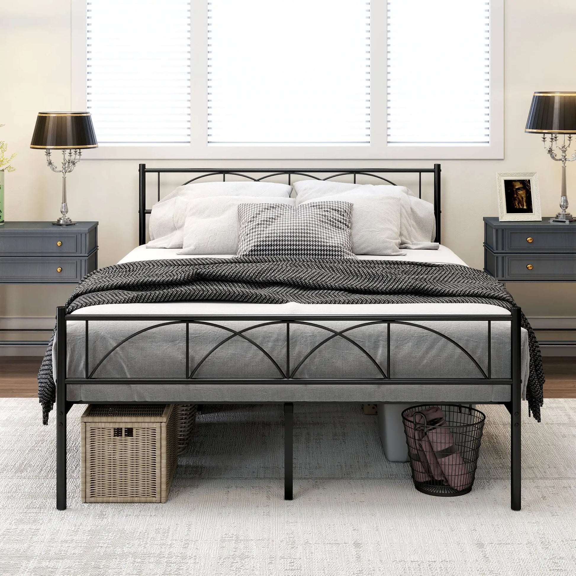 Metal Full Platform Bed Frame, Headboard, Steel Slat Support, Underbed Storage Bedroom Furniture at Gallery Canada
