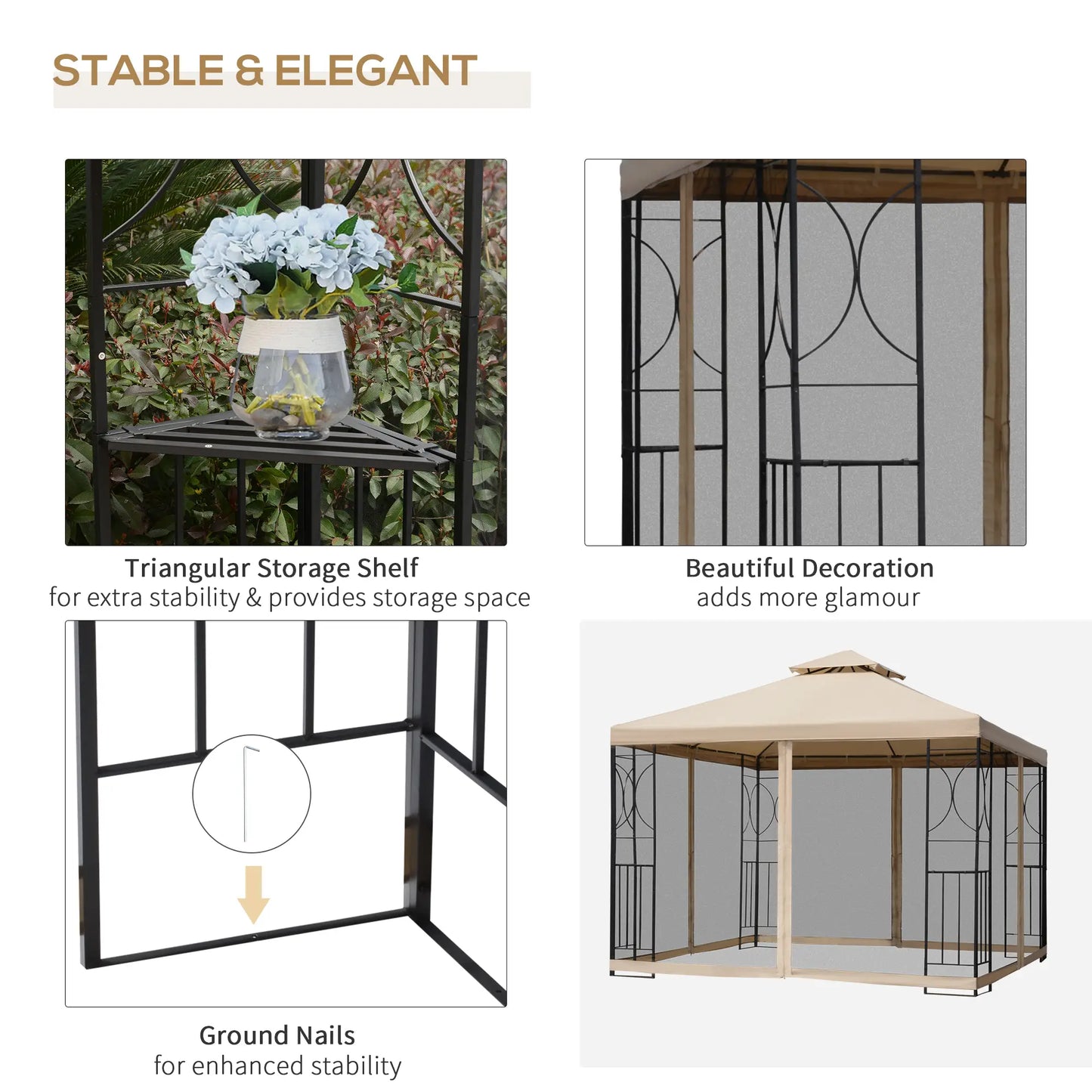 10x10ft Outdoor Gazebo, Double Top Pavilion, Steel Frame, Mosquito Netting Gazebos at Gallery Canada