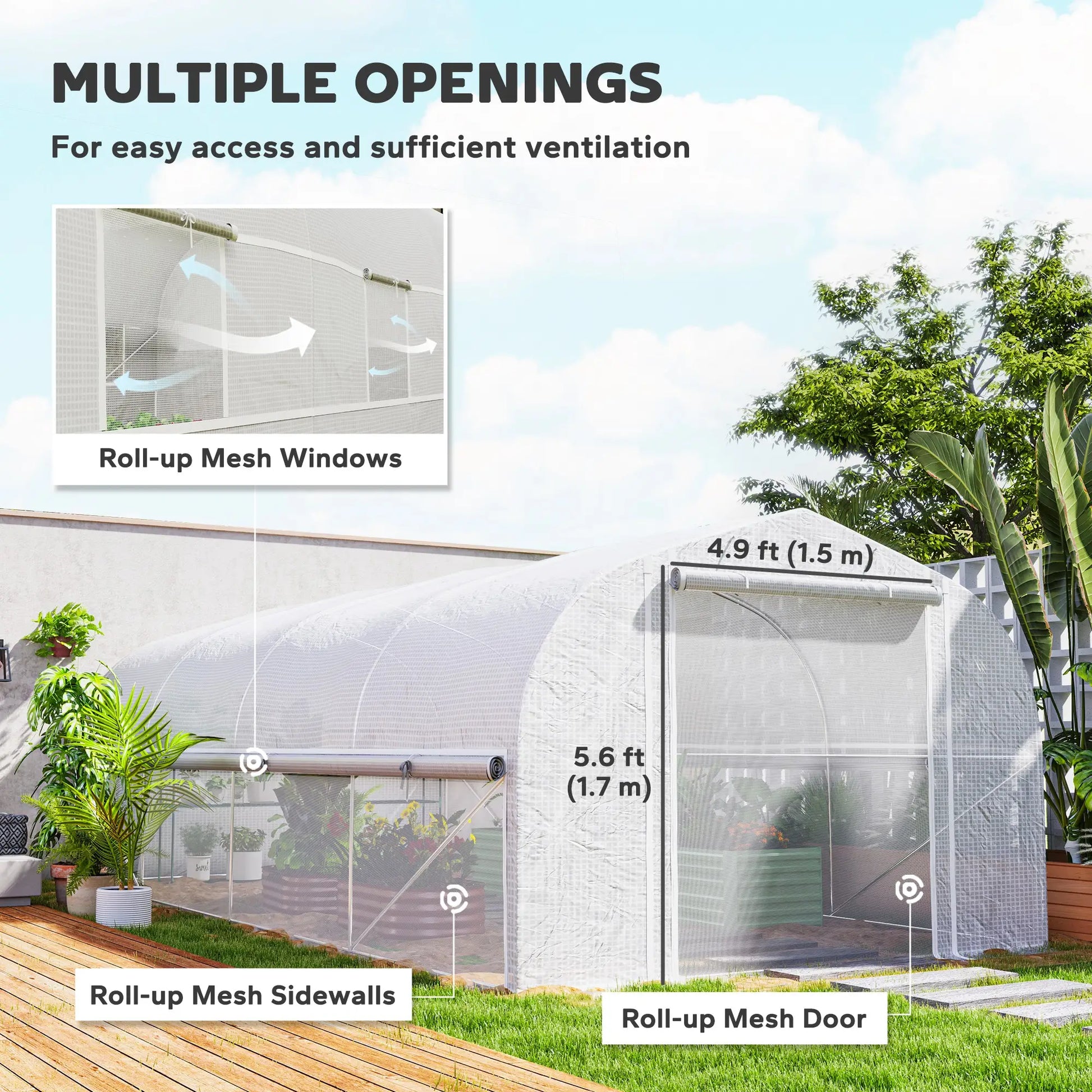 19.5' x 10' x 6.6' Tunnel Greenhouse, Roll-up Mesh Sidewalls, Mesh Door, Galvanized Steel, White Tunnel Greenhouses at Gallery Canada