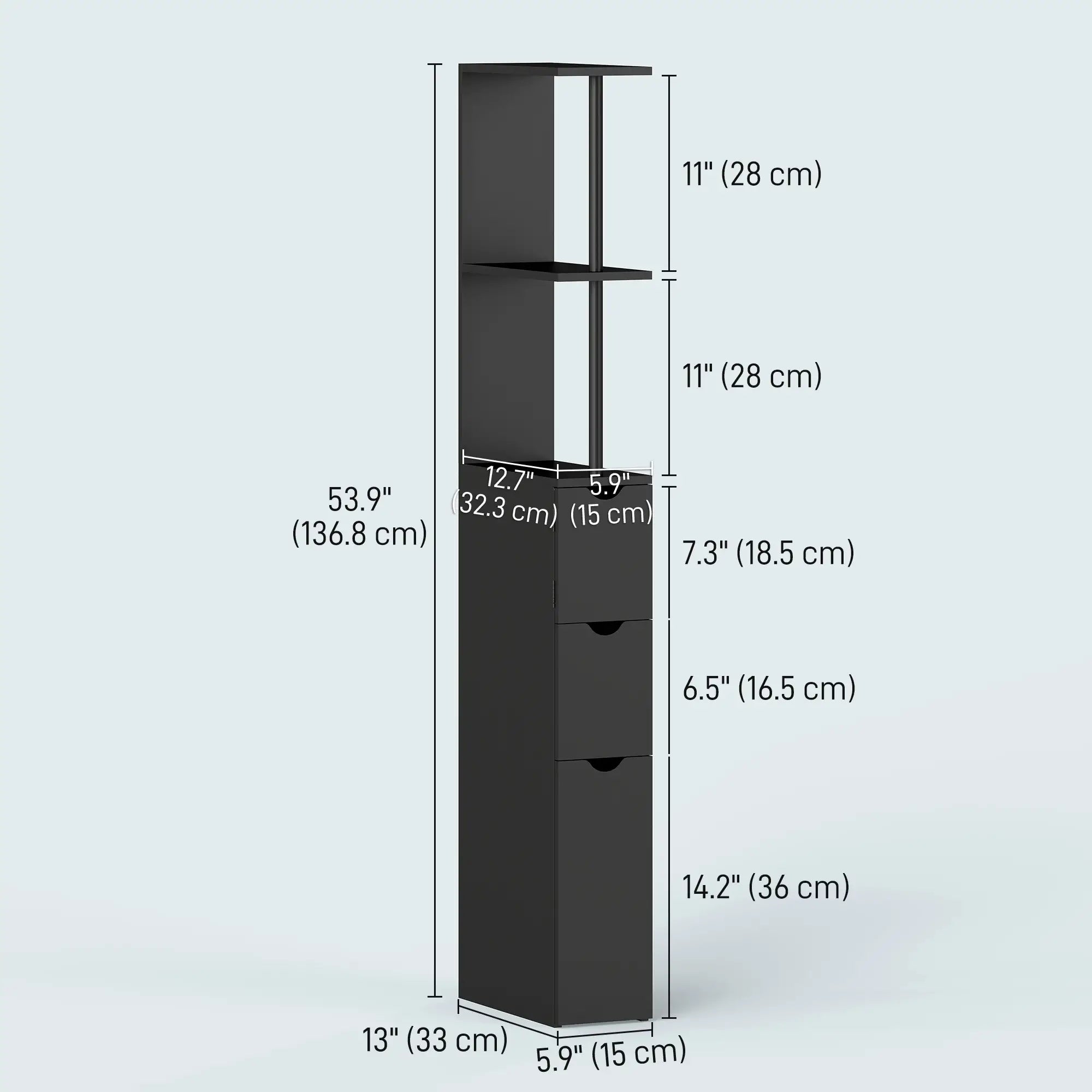 Tall Narrow Bathroom Storage Cabinet, Drawers and Shelves, Black Bathroom Cabinets at Gallery Canada
