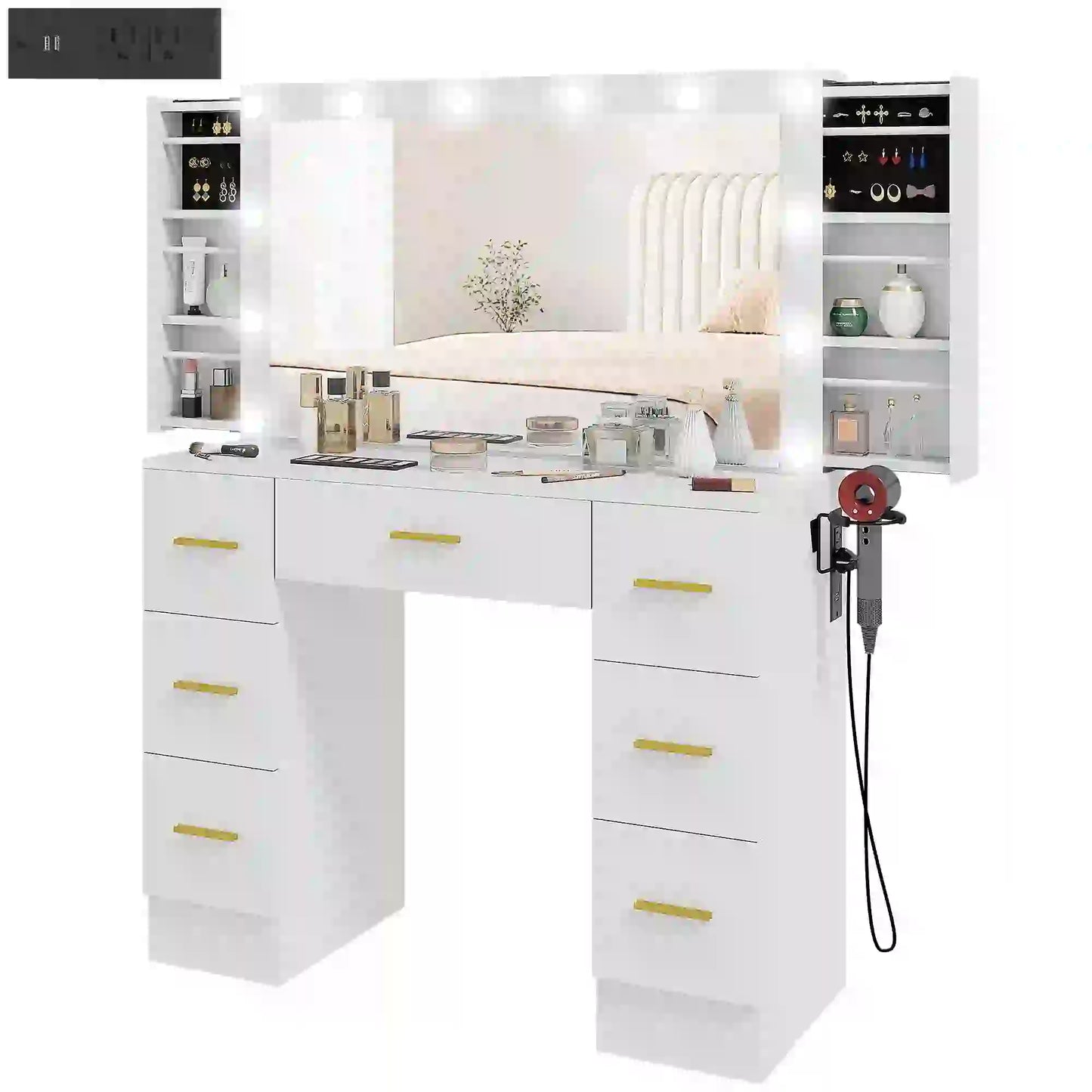 Makeup Vanity Desk with Mirror, Lights, 7 Drawers, White Dressing & Vanity Tables at Gallery Canada