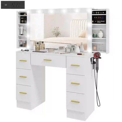 Makeup Vanity Desk with Mirror, Lights, 7 Drawers, White Dressing & Vanity Tables at Gallery Canada
