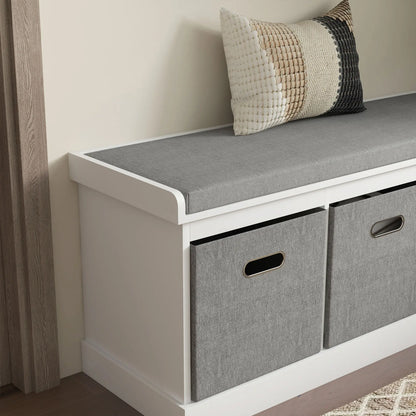 Shoe Storage Bench with Seat, Entryway Bench Seat with Cushion, 3 Fabric Drawers for Hallway, White Shoe Storage Cabinets & Racks at Gallery Canada