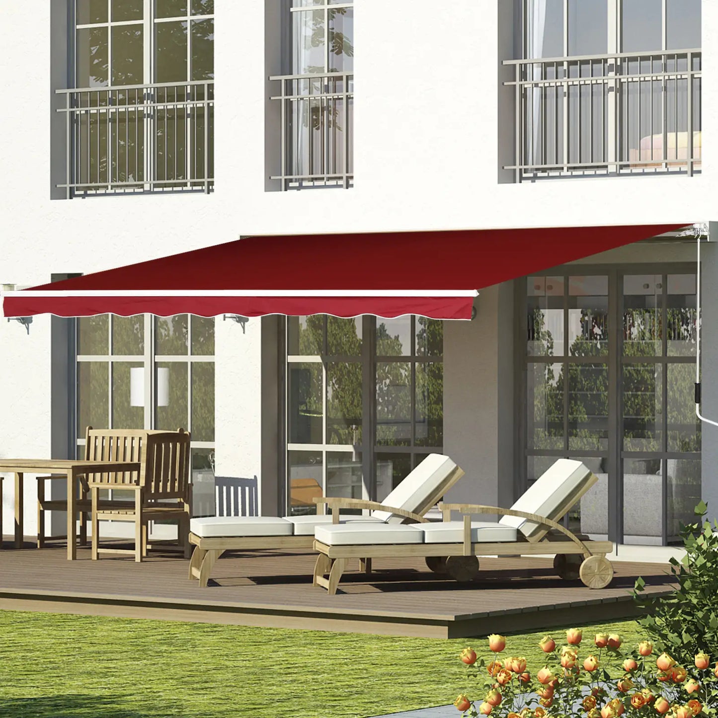 8'x7' Manual Retractable Patio Awning, Sun Shade, Wine Red Deck Awnings at Gallery Canada