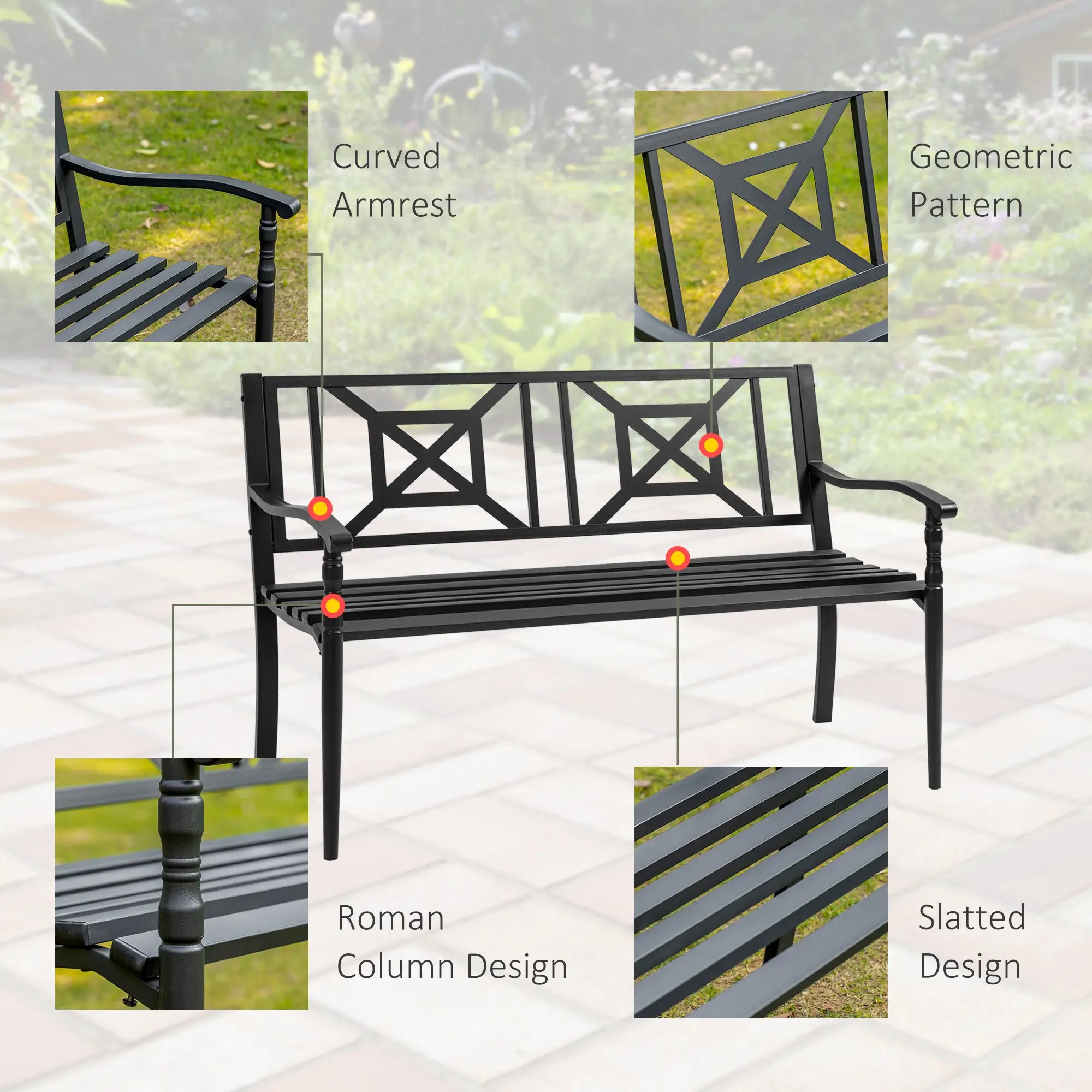 Steel Garden Bench, 2-Person Patio Loveseat, Black Outdoor Benches at Gallery Canada