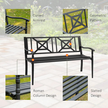 Steel Garden Bench, 2-Person Patio Loveseat, Black Outdoor Benches at Gallery Canada