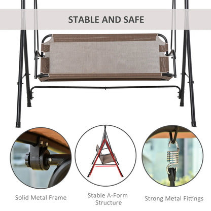 2-Person Porch Swing Chair, Adjustable Canopy, Breathable Seat, Brown Patio Swings with Stand at Gallery Canada