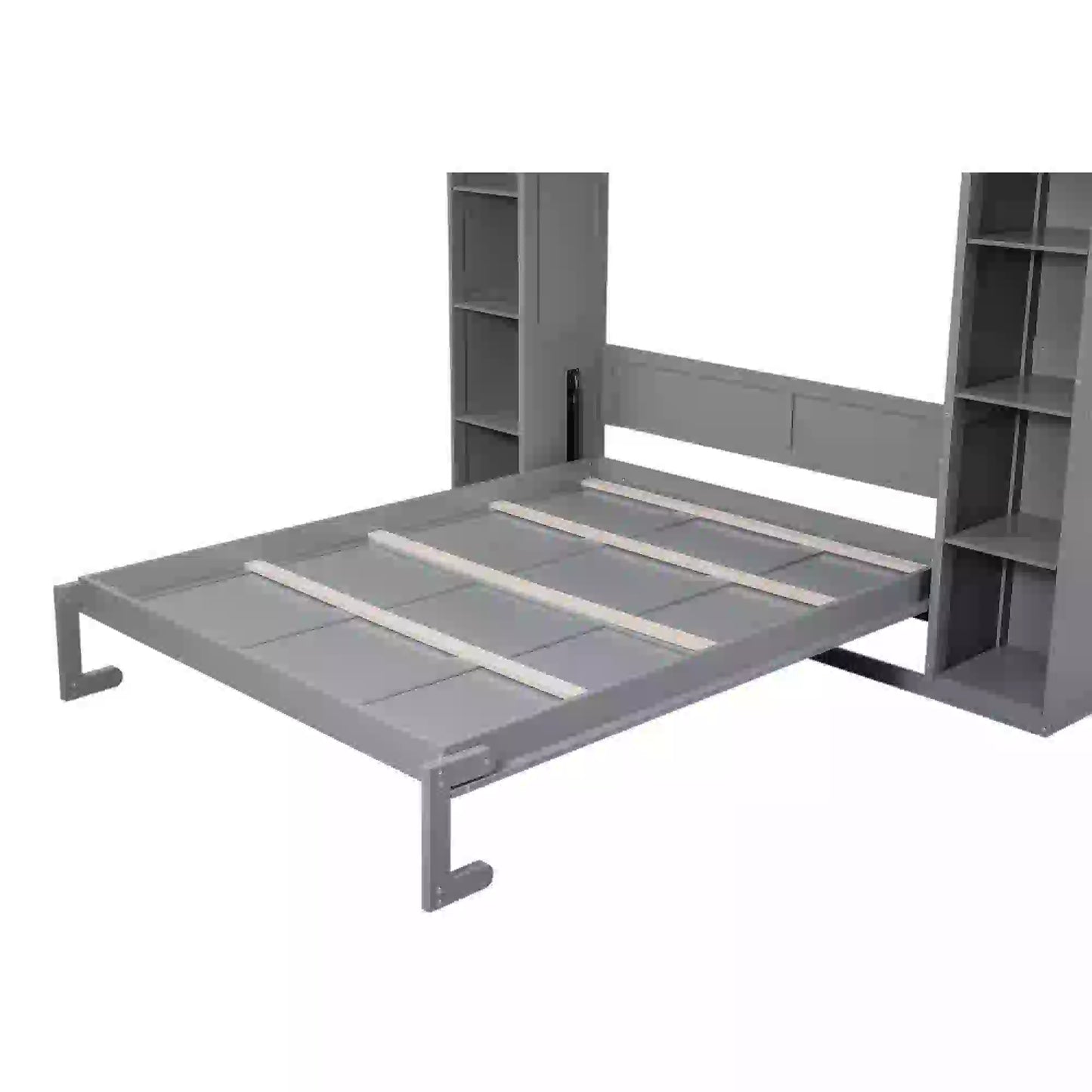 Murphy Bed with Shelves, LED Lights, 97.5" L x 84.5" W x 88.5" H, Grey Bed Frames at Gallery Canada