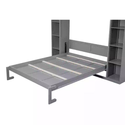Murphy Bed with Shelves, LED Lights, 97.5" L x 84.5" W x 88.5" H, Grey Bed Frames at Gallery Canada