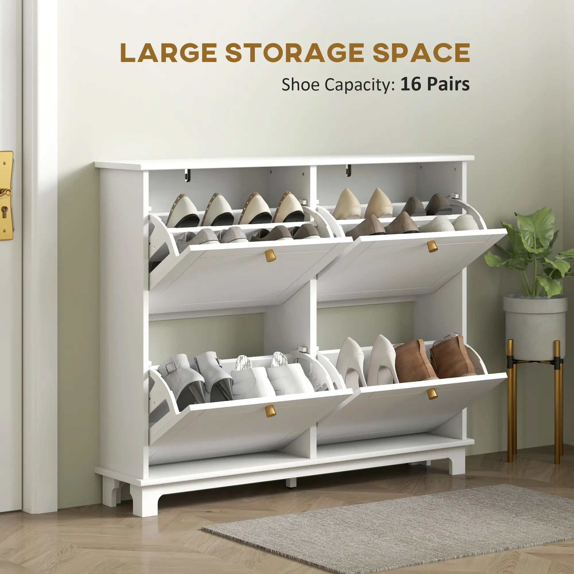 Modern Shoe Storage Cabinet, 4 Flip Drawers, Adjustable Shelves, White Shoe Storage Cabinets & Racks at Gallery Canada