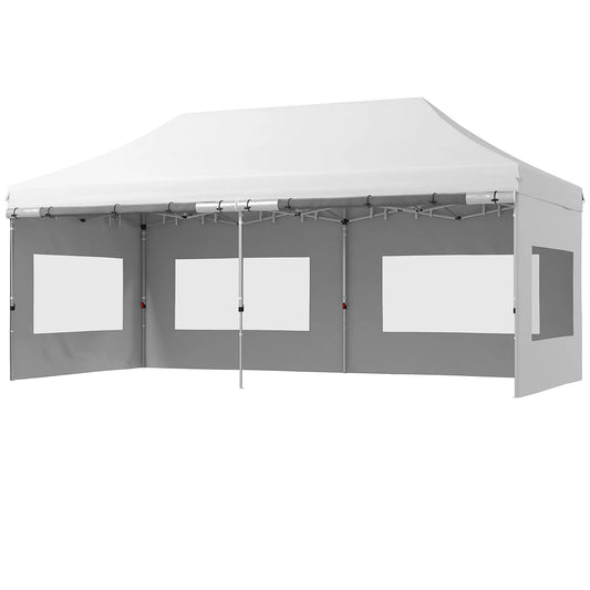 20' x 10' Folding Canopy Tent, Sidewalls, Windows, White Pop Up Canopies White at Gallery Canada