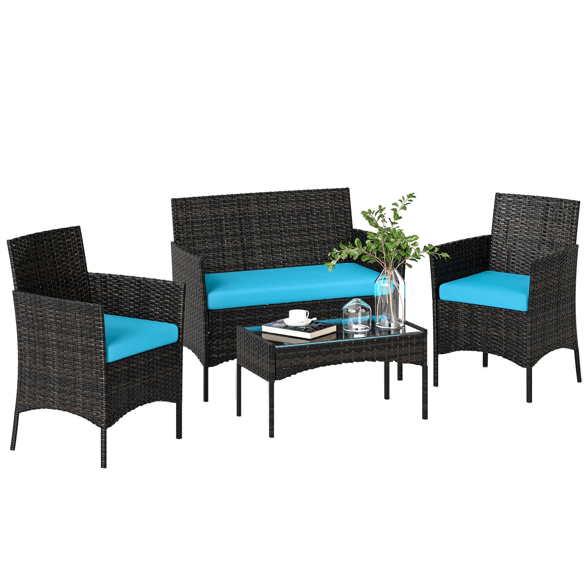 Wicker Outdoor Patio Furniture Set, 4 Pieces, Turquoise Patio Furniture Sets at Gallery Canada