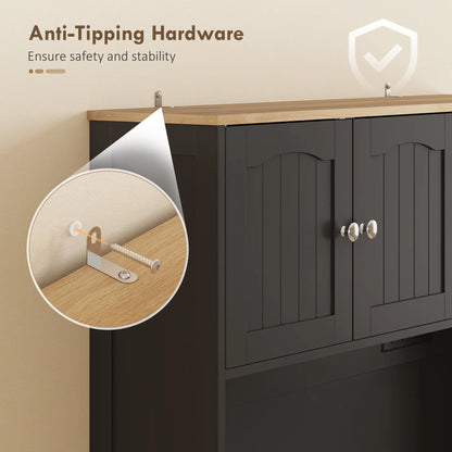 68" Pantry Cabinet with Charging Station, Microwave Stand, 4 Door Racks, Black Kitchen Pantry Cabinets at Gallery Canada