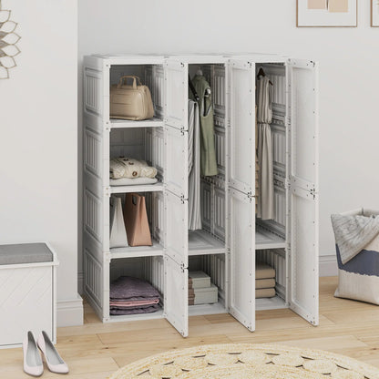 Portable Wardrobe, Foldable Plastic Closet, 8 Compartments, 2 Hanging Rods, White Clothing Storage at Gallery Canada