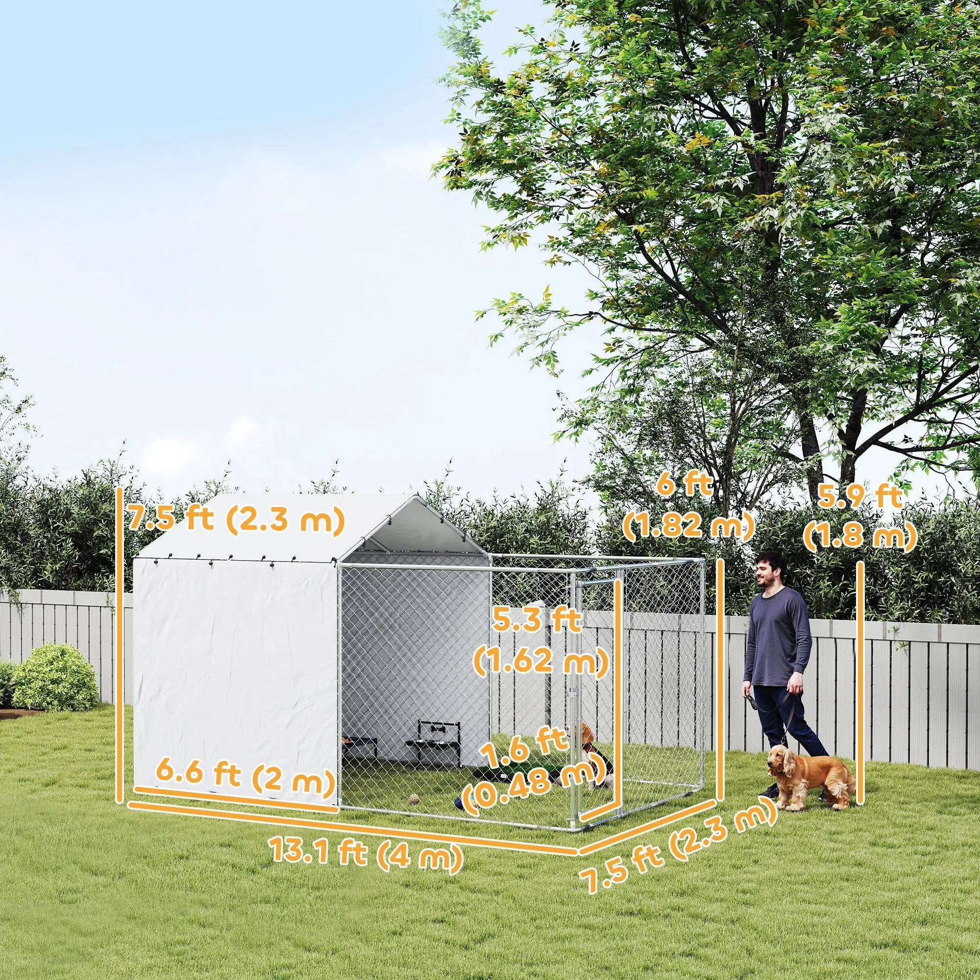 Galvanized Steel Dog Kennel, Waterproof UV-Resistant Cover, 13.1' x 7.5' x 7.5' Houses, Kennels & Pens at Gallery Canada