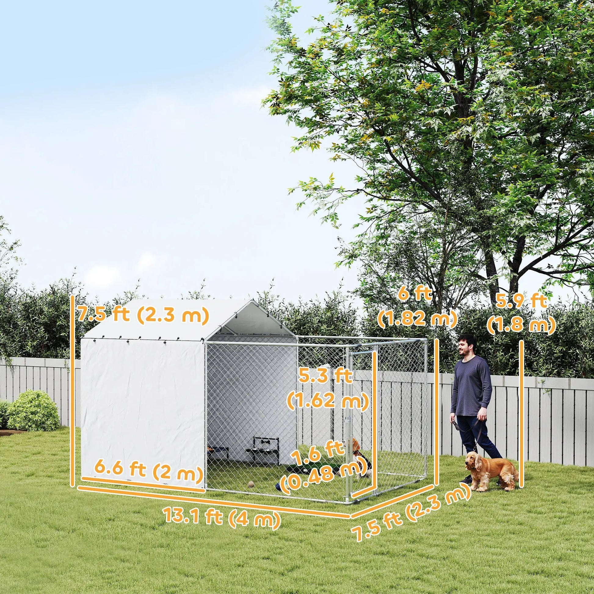 Galvanized Steel Dog Kennel, Waterproof UV-Resistant Cover, 13.1' x 7.5' x 7.5' Houses, Kennels & Pens at Gallery Canada
