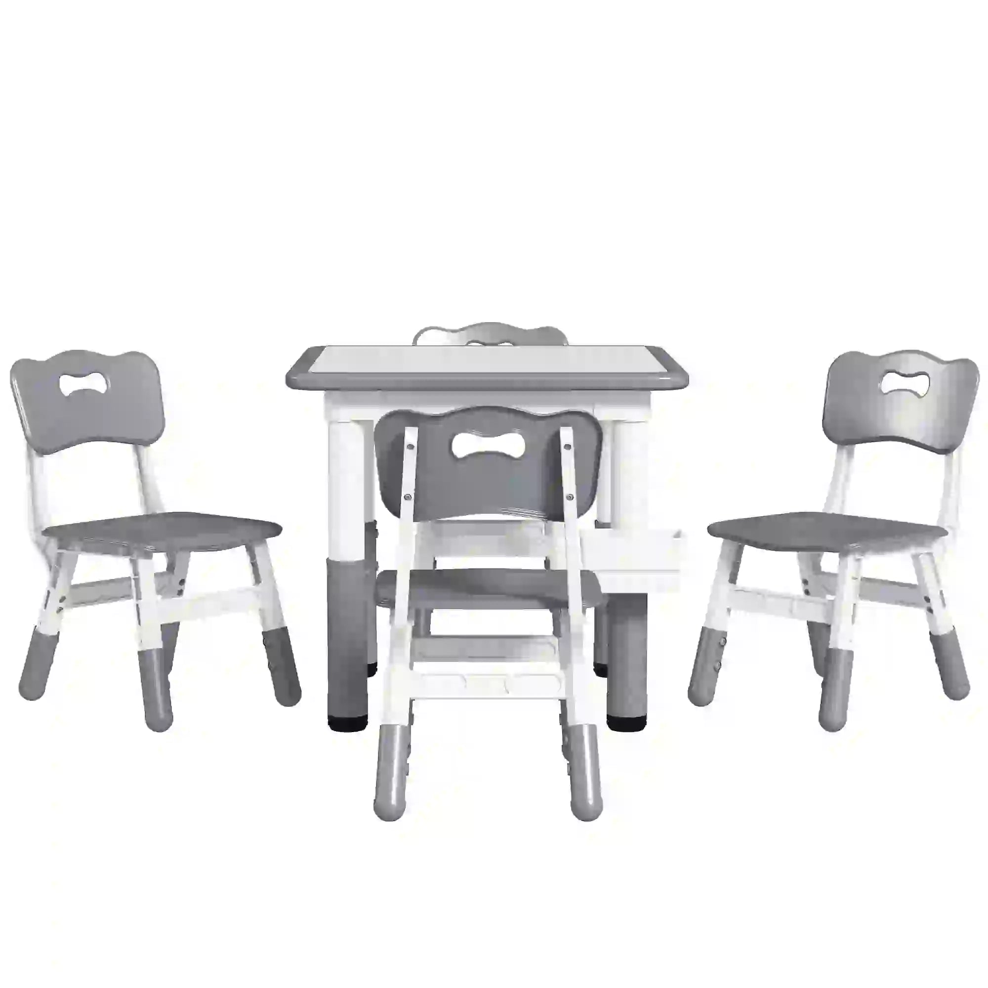 5 Pcs Toddler Table and Chair Set, Adjustable Height, Grey Kids Table Sets Grey at Gallery Canada