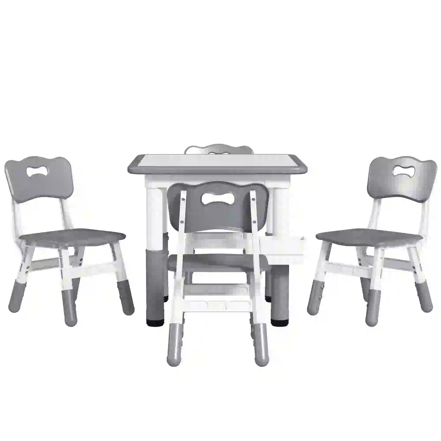 5 Pcs Toddler Table and Chair Set, Adjustable Height, Grey Kids Table Sets Grey at Gallery Canada