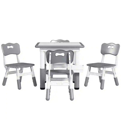 5 Pcs Toddler Table and Chair Set, Adjustable Height, Grey Kids Table Sets Grey at Gallery Canada