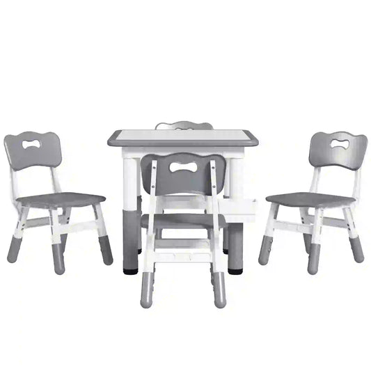 5 Pcs Toddler Table and Chair Set, Adjustable Height, Grey Kids Table Sets Grey at Gallery Canada