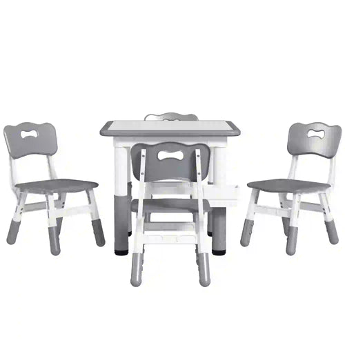 5 Pcs Toddler Table and Chair Set, Adjustable Height, Grey