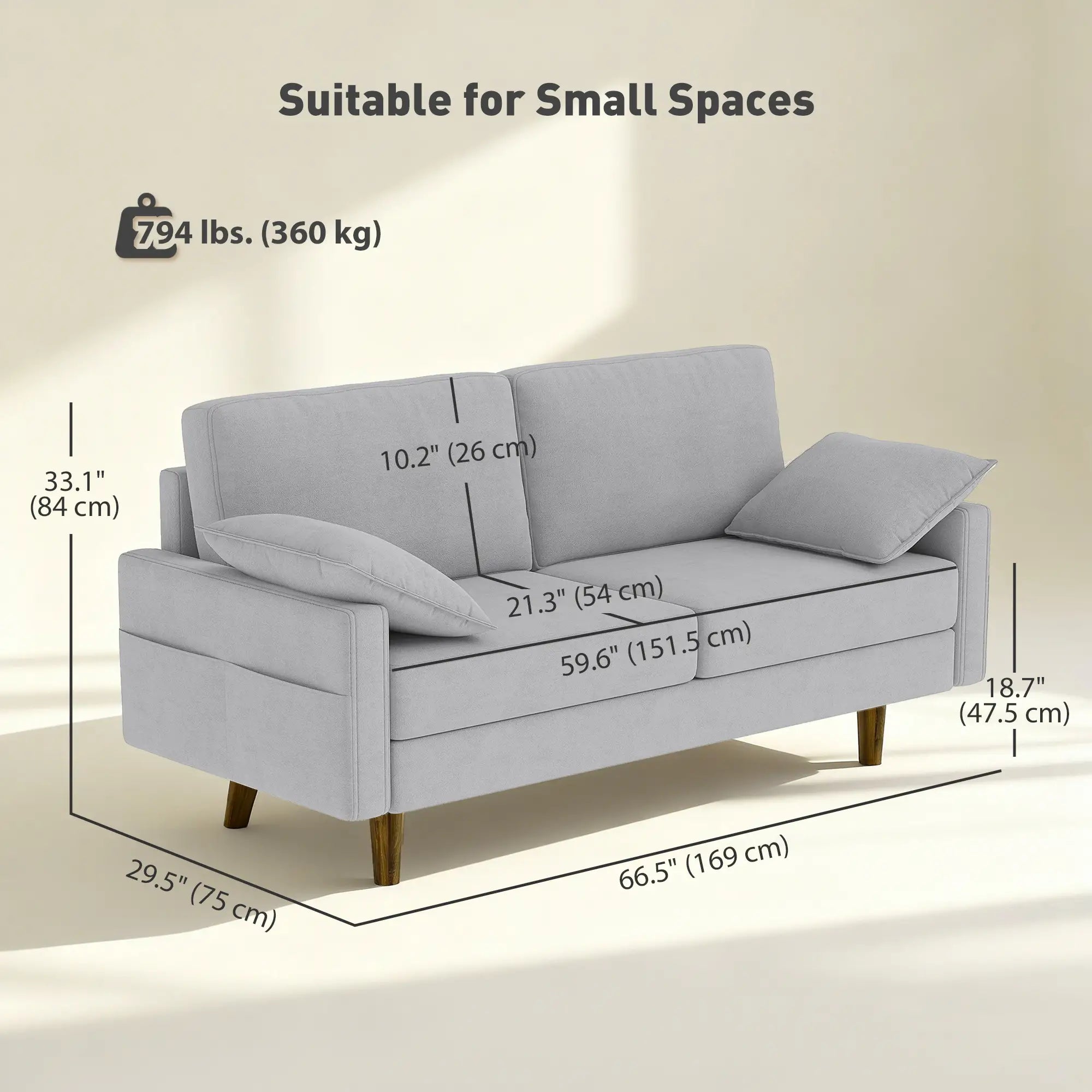 3 Seater Velvet Sofa, Spring Cushions, Rubber Wood Legs, Grey 3-Seater Sofas at Gallery Canada