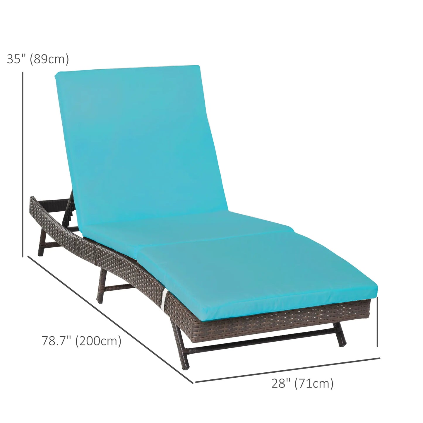 Wicker Patio Lounger, Outdoor Recliner, 5-Level Adjustable Backrest, Turquoise Chaise Loungers at Gallery Canada