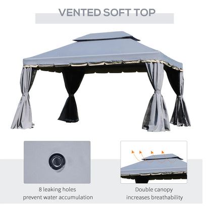 13' x 10' Patio Gazebo, 2-Tier Polyester Roof, Vented Mesh Sidewall, Aluminum Frame, Grey Gazebos at Gallery Canada