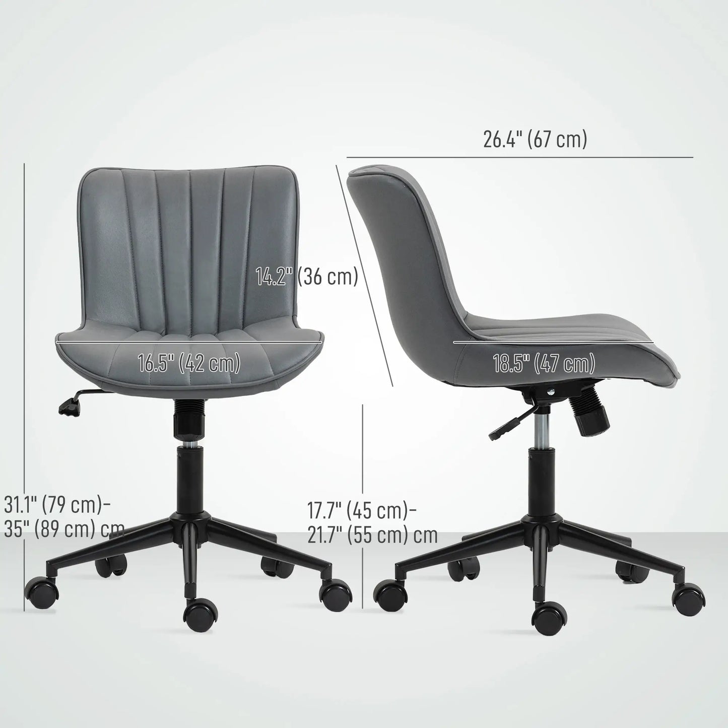 Armless Office Chair, 360° Swivel, Adjustable Height, Dark Grey Task Chairs at Gallery Canada