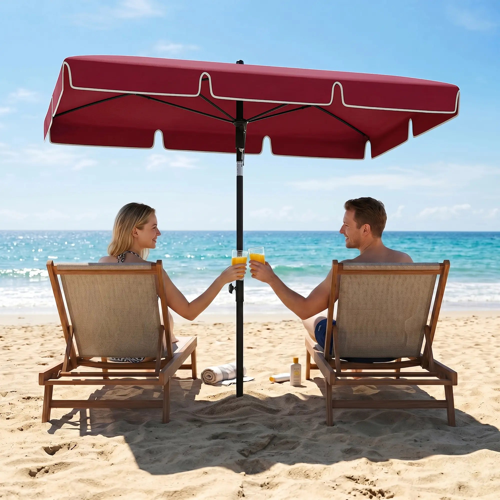 6.5x4ft Rectangle Tilt Adjustable Patio Umbrella, Red Sun Umbrellas at Gallery Canada
