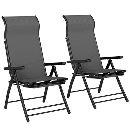 Folding Patio Chairs Set of 2, 5-Position Outdoor Lounge Chairs, Dark Grey Lounger Chairs at Gallery Canada