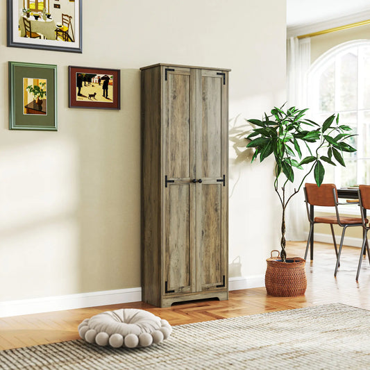 67" Farmhouse Pantry Cabinet, 2 Doors, Adjustable Shelves, Distressed, Grey Storage Cabinets Distressed Grey at Gallery Canada