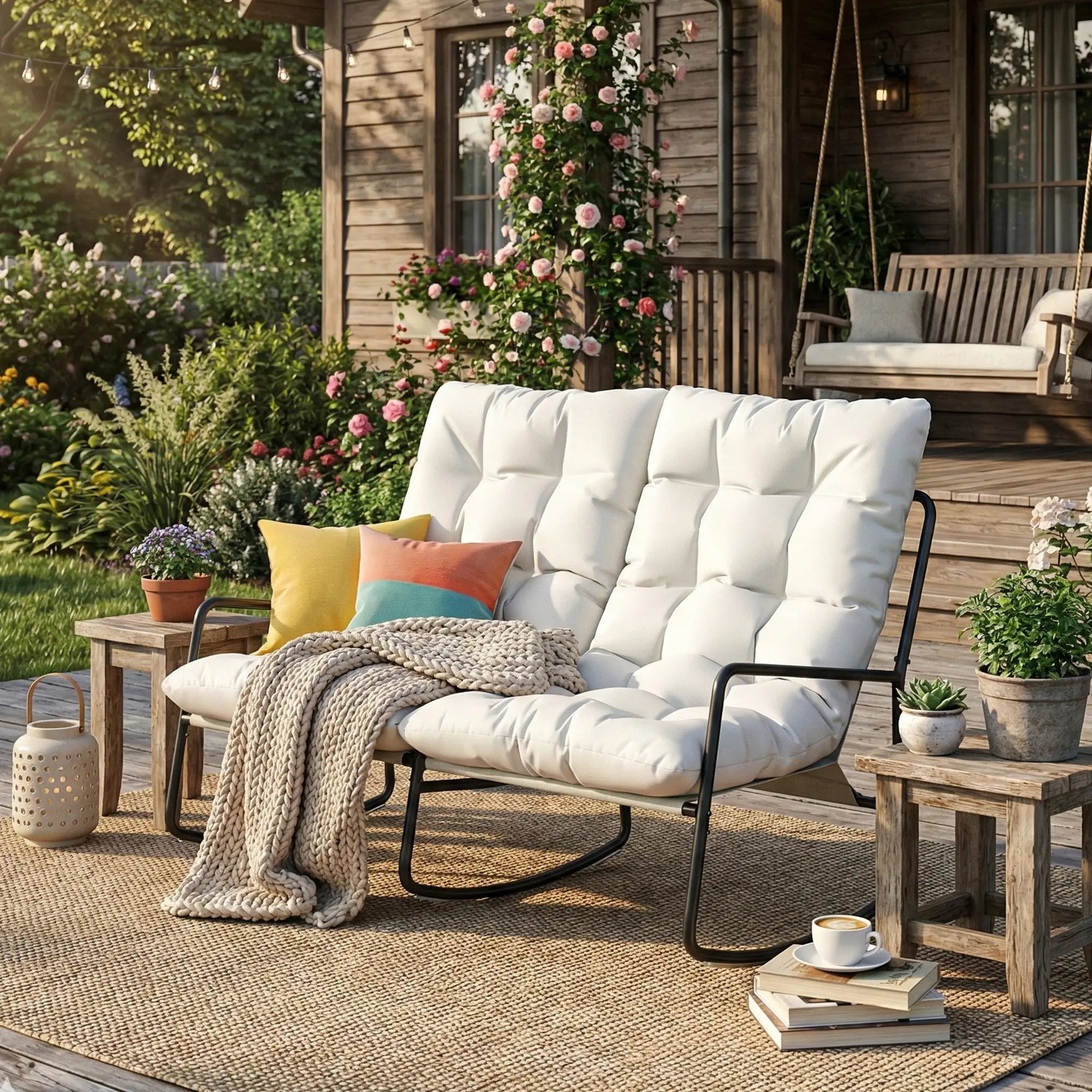 2-Person Outdoor Rocking Chair With Cushions, 528 LBS Capacity, Light Grey Outdoor Rocking Chairs at Gallery Canada