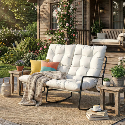 2-Person Outdoor Rocking Chair With Cushions, 528 LBS Capacity, Light Grey Outdoor Rocking Chairs at Gallery Canada
