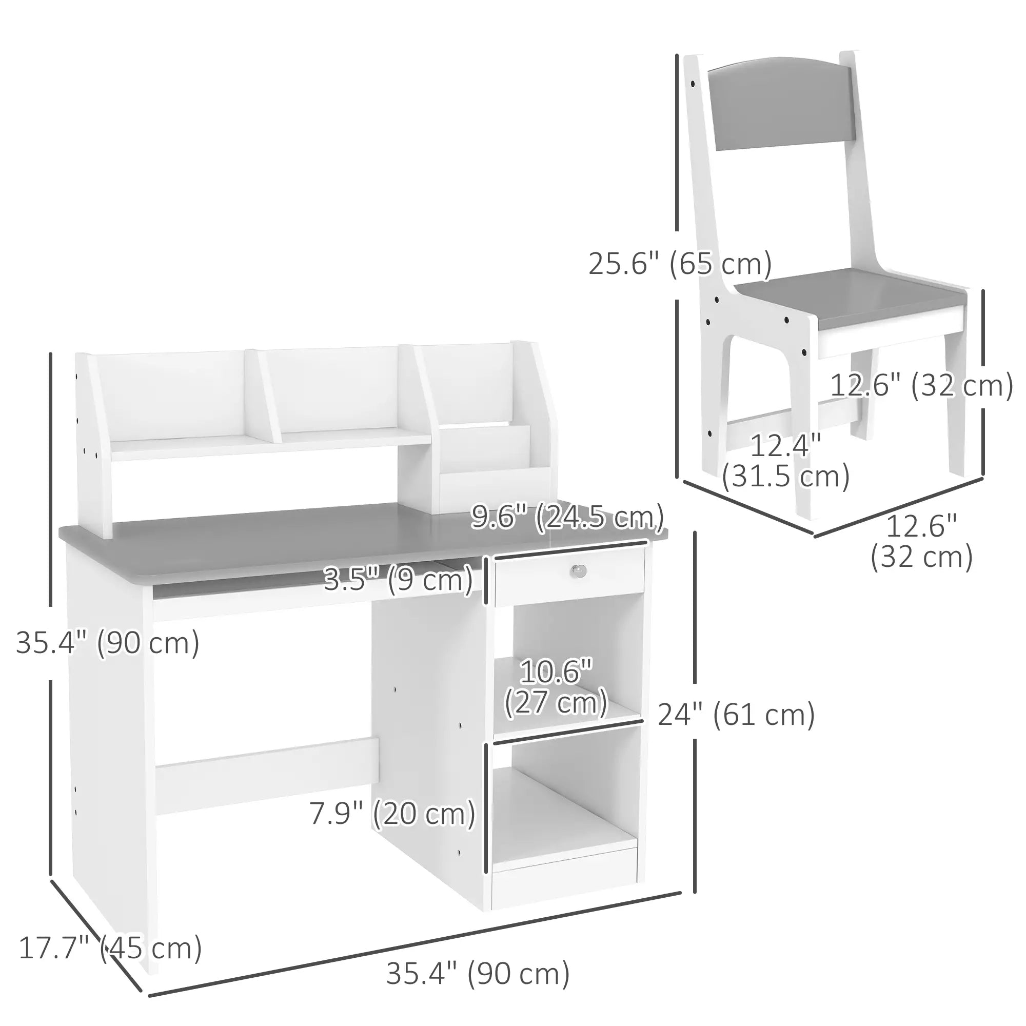 Kids Desk and Chair Set, Study Table for 5-8 Year Old, Grey Kids Desk Sets at Gallery Canada