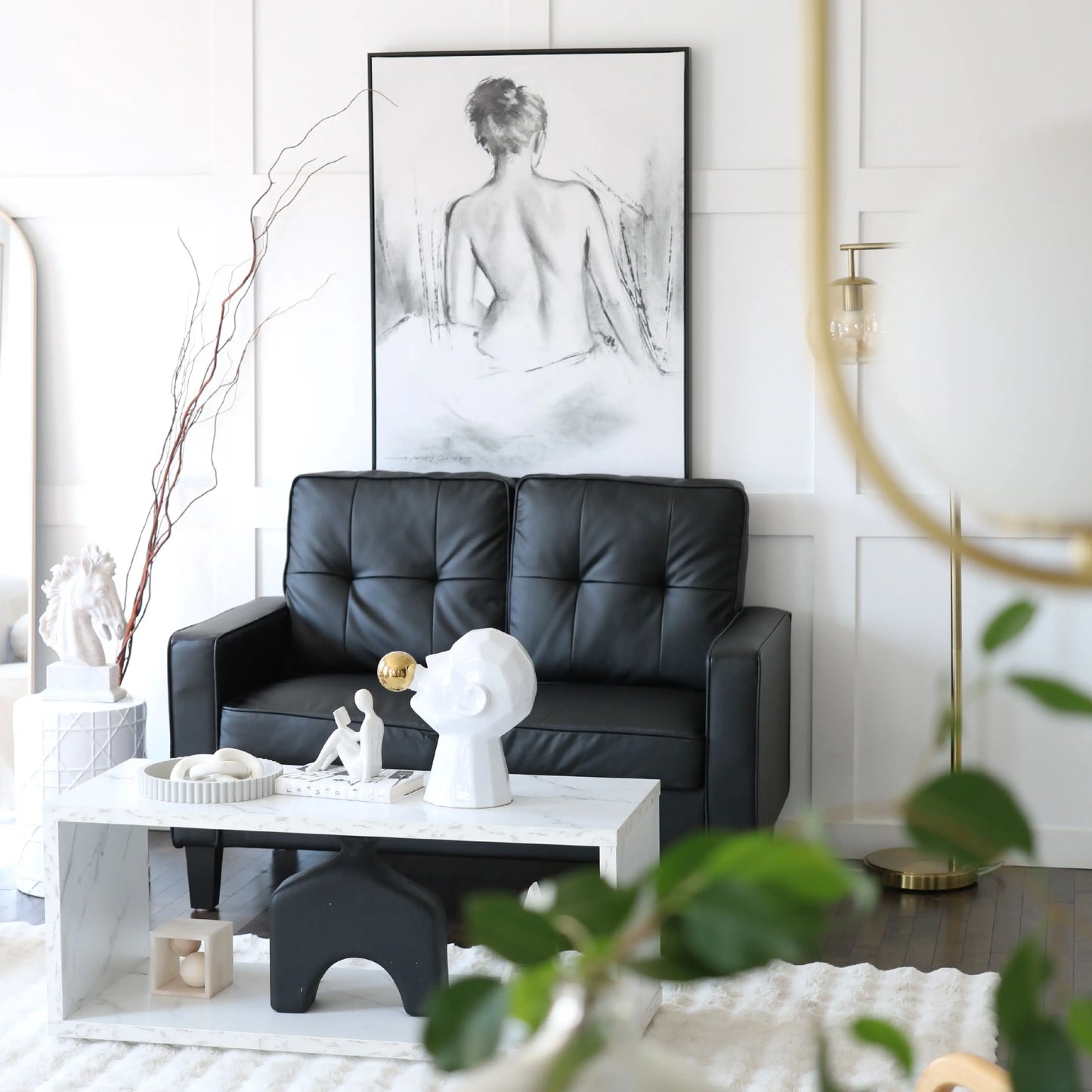 51" Double Sofa Couch, Upholstered PU Leather, Tufted Backrest, Black 2-Seater Sofas at Gallery Canada