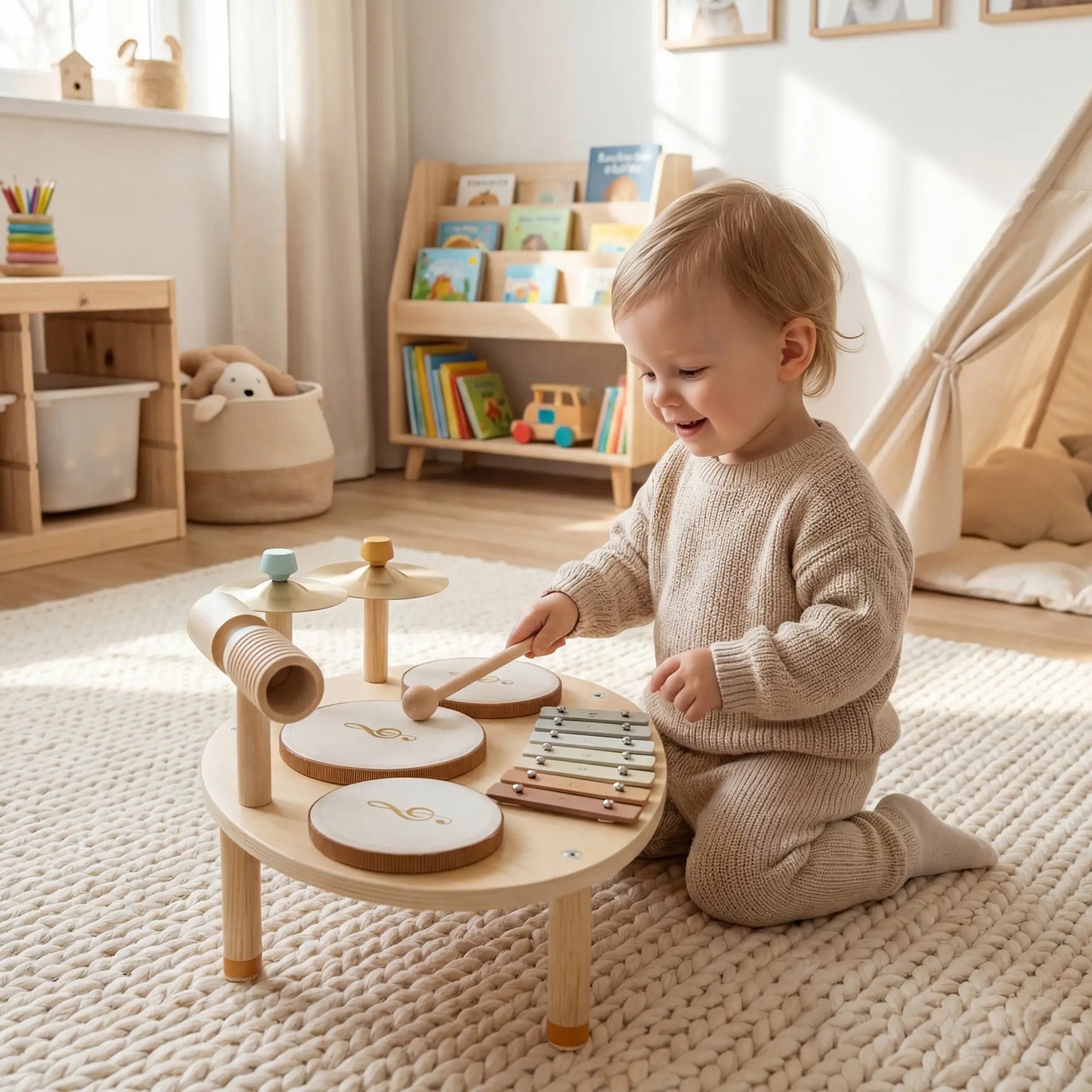 Toddler Drum Set, 4-In-1 Musical Instruments, Natural Wood Electronic Musical Pianos at Gallery Canada