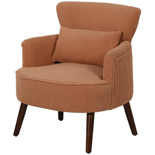 Modern Accent Chair, Upholstered Armchair, Solid Wood Legs, Lumbar Pillow, Orange Accent Chairs Orange at Gallery Canada