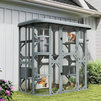 71" Wooden Cat Enclosure, With Platforms And Condos, Grey Outdoor Cat Enclosures at Gallery Canada