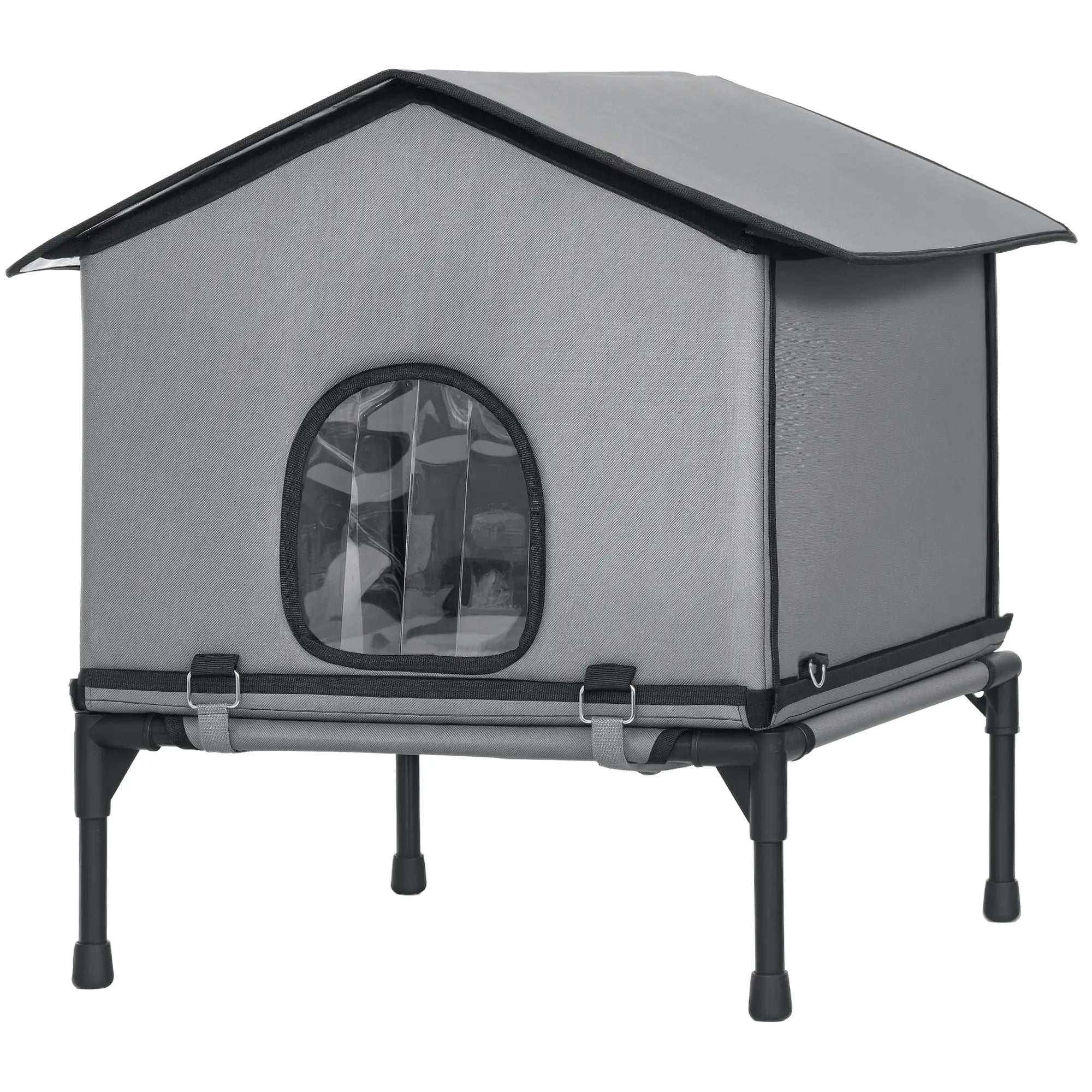Outdoor Cat House, Waterproof Insulated Cat Kennel with Elevated Base, Foldable Feral Kitty Shelter for Kittens, Grey Cat Houses Grey at Gallery Canada