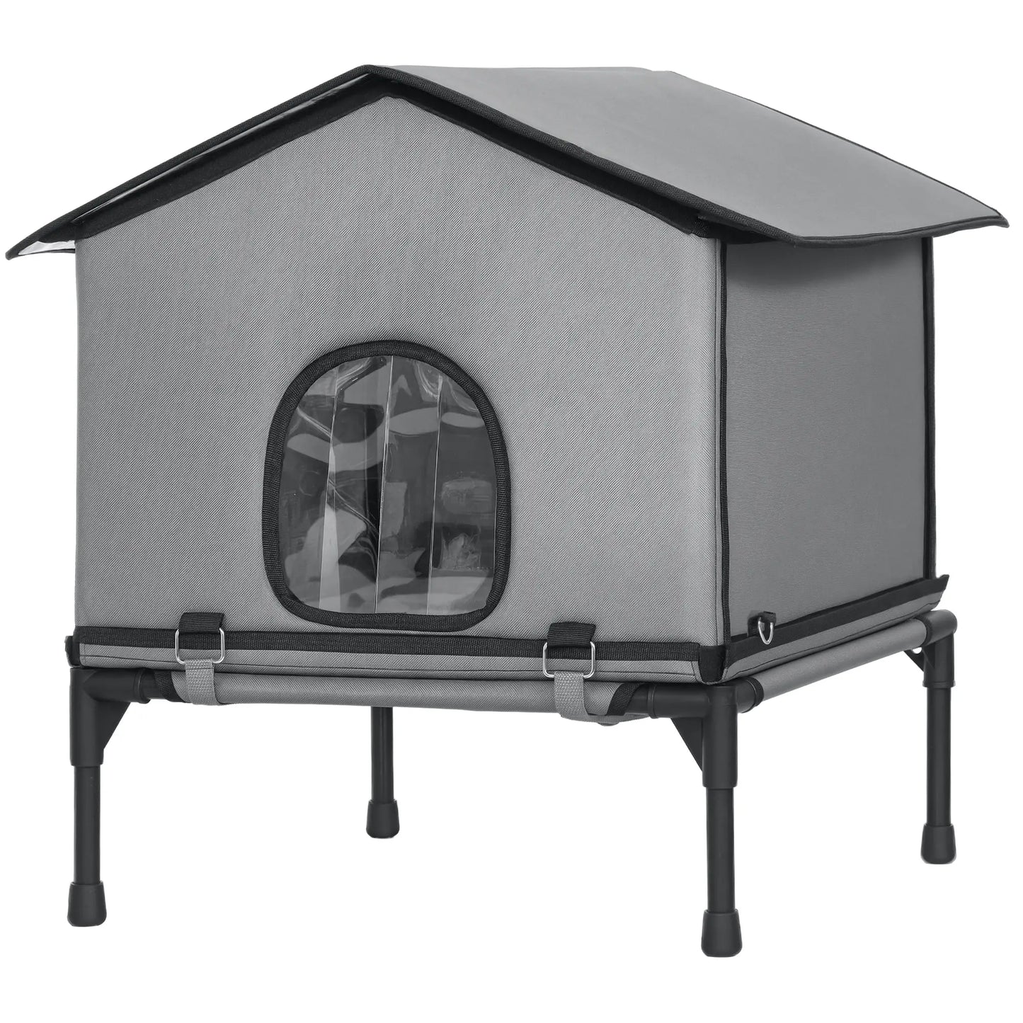 Outdoor Cat House, Waterproof Insulated Cat Kennel with Elevated Base, Foldable Feral Kitty Shelter for Kittens, Grey Cat Houses Grey at Gallery Canada