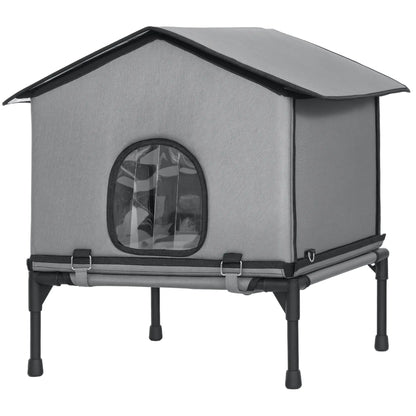 Outdoor Cat House, Waterproof Insulated Cat Kennel with Elevated Base, Foldable Feral Kitty Shelter for Kittens, Grey Cat Houses Grey at Gallery Canada