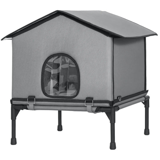 Outdoor Cat House, Waterproof Insulated Cat Kennel with Elevated Base, Foldable Feral Kitty Shelter for Kittens, Grey Cat Houses Grey at Gallery Canada