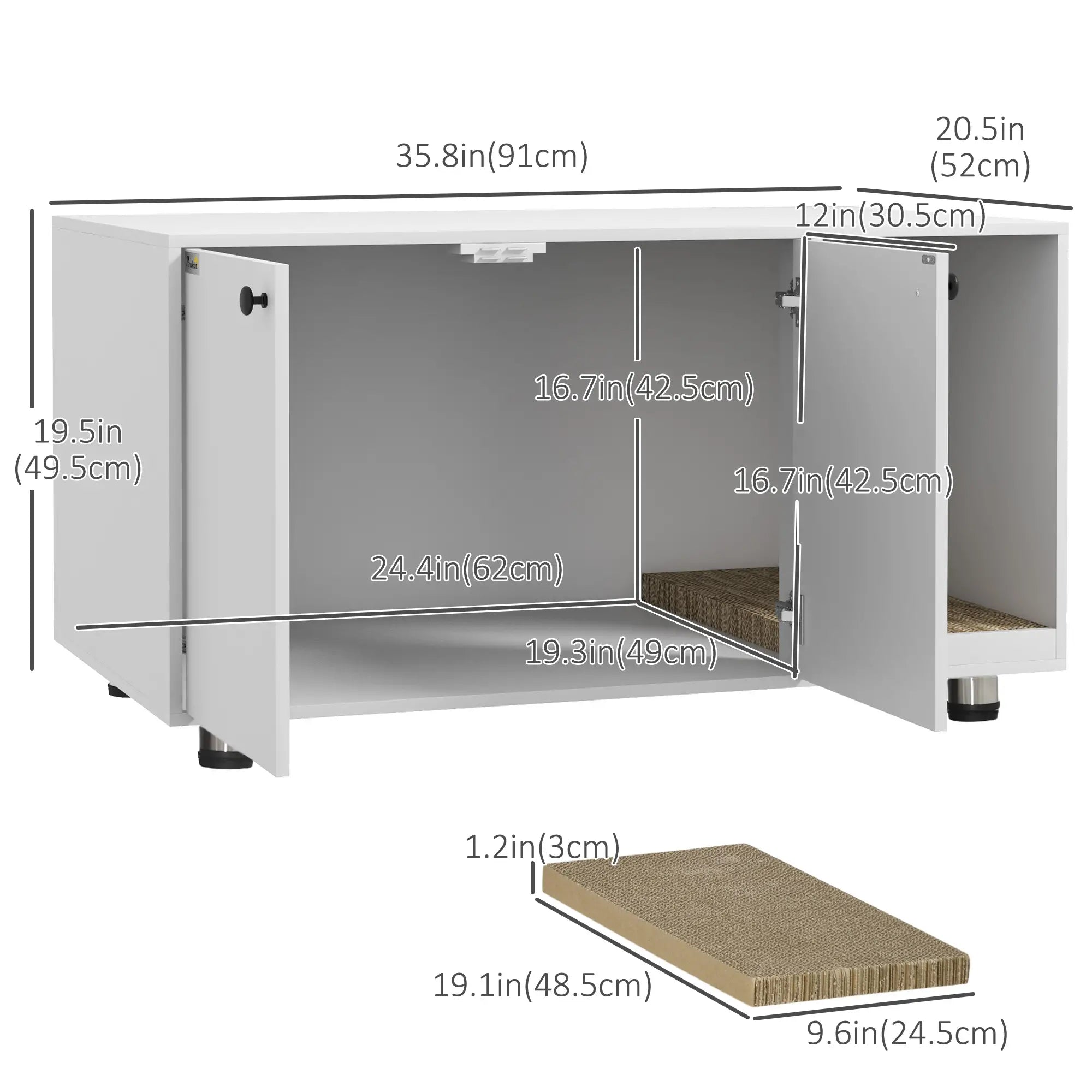 Hidden Cat Litter Box Furniture, Double Doors, Scratching Pad, White Cat Litter Box Enclosures at Gallery Canada