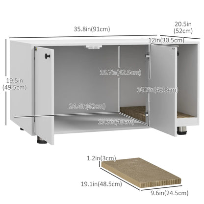 Hidden Cat Litter Box Furniture, Double Doors, Scratching Pad, White Cat Litter Box Enclosures at Gallery Canada