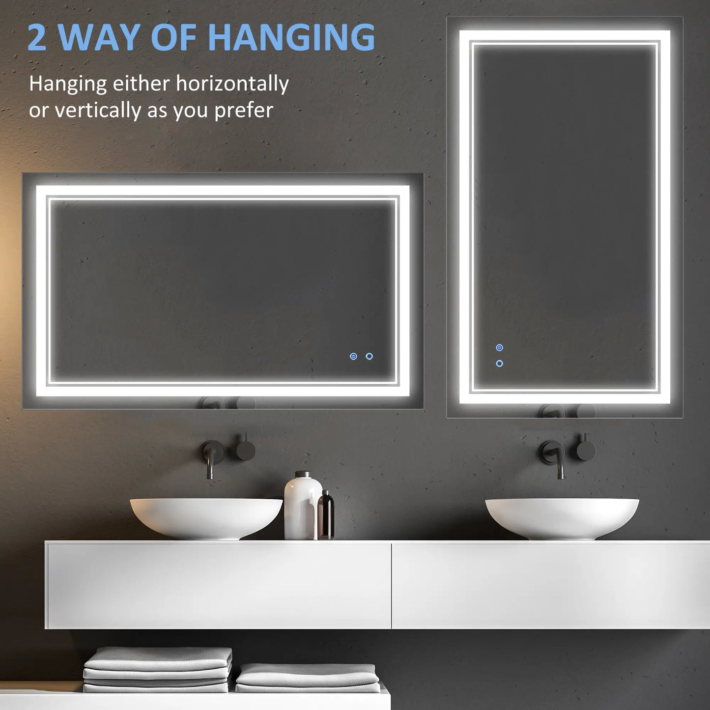 40" x 24" LED Bathroom Mirror, Dimmable, 3 Color, Touch Control, Color Wall Mirrors at Gallery Canada