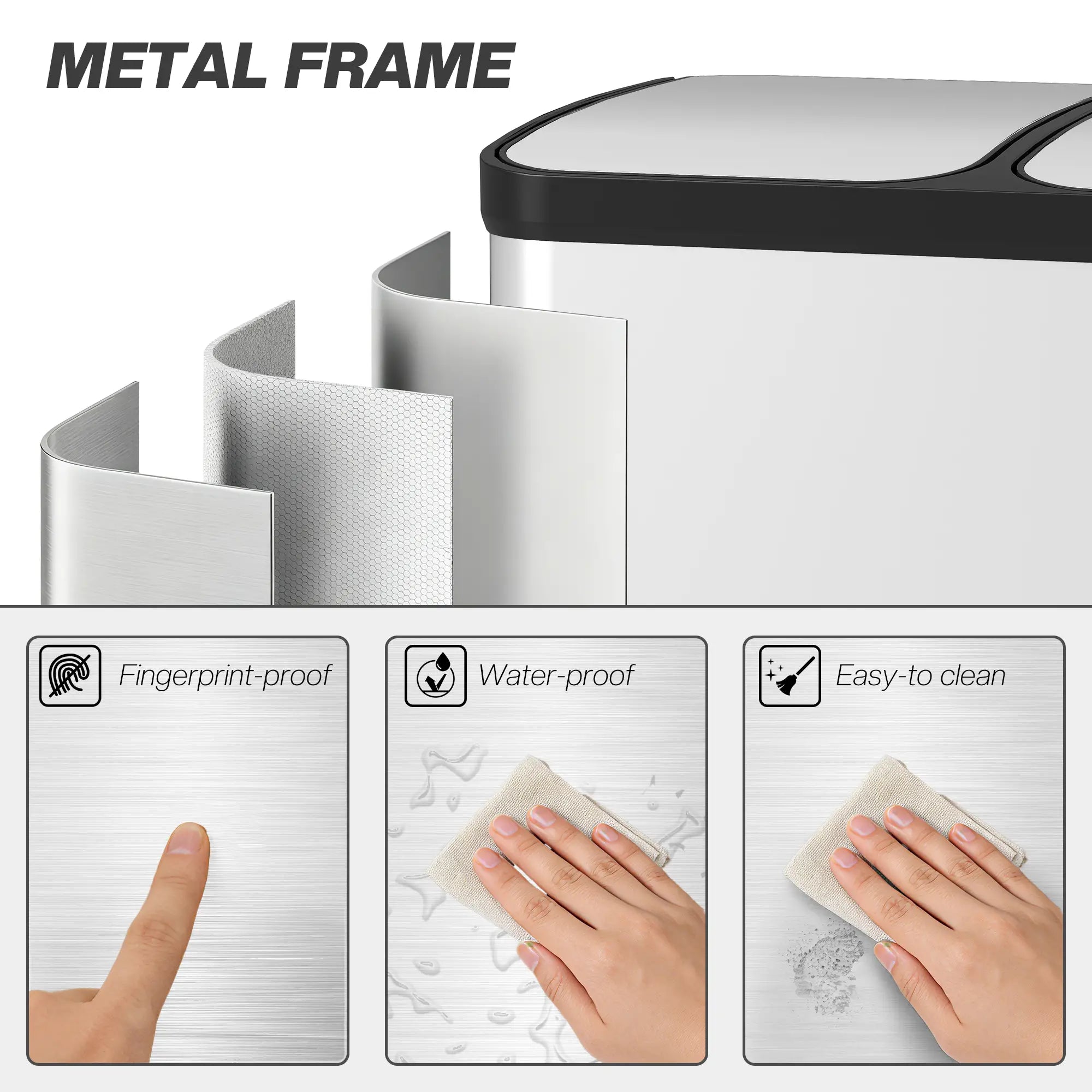 Kitchen Garbage Bin, 2 x 7.9 Gal, Soft-Close With Removable Buckets, Silver Small Kitchen Appliances at Gallery Canada