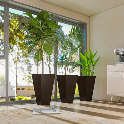 28" Pots de Plantes en Plastique pour Jardin, Lot de 3, Marron